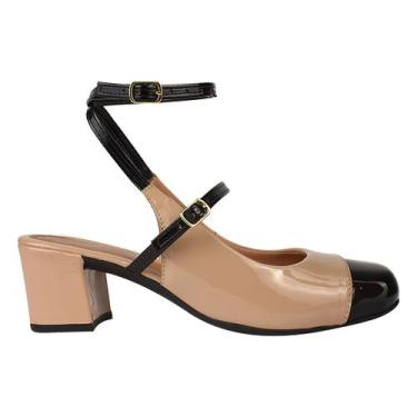 Imagem de Scarpin Feminino Slingback Sapato Boneca Salto Grosso Retrô Bico Quadr