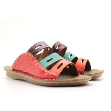 Imagem de Sandália Rasteirinha Feminina Em Couro Rasteira Confortável Colorida -