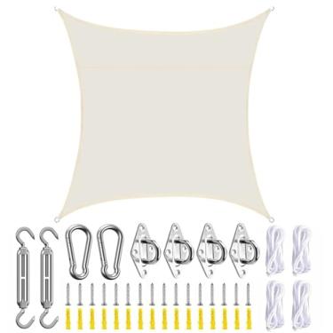 Imagem de TBATM Sol Sombra Vela RetâNgulo Impermeável, 420d Oxford Impermeável Jardim Sombra Toldo com Toldo Anexo para Pátio de Praia, 95% Bloqueio Uv, Kit de Fixação com Corda Livre, Beige,4X4m