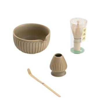 Imagem de IEUDNS Kit completo de tigela de cerâmica Matcha, colher de bambu tradicional, tigela de chá de porcelana feita à mão, presente para amantes/amigos/famílias