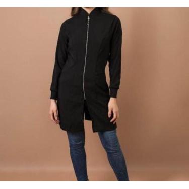 Imagem de Jaleco ziper preto gola padre feminino two way - Jaleco&Cia, P