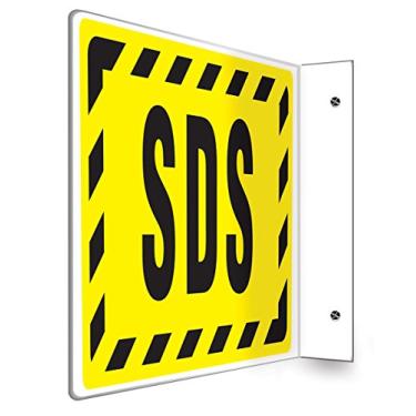 Imagem de Accuform Placa de projeção PSP776 90D, Legend"SDS", painel de 20 x 30 cm, plástico de alto impacto de 0,3 cm de espessura, orifícios de montagem pré-perfurados, preto em amarelo