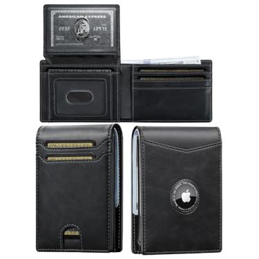 Imagem de Carteira masculina Apple Air Tag: carteira com suporte para Airtag - carteira masculina fina minimalista com janela de identificação RFID carteira de couro, Preto, Airtag Wallet, Minimalista