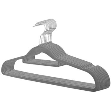 Imagem de Kit 10 Cabides de Veludo Slim Adulto Cinza Antideslizante Ultrafino com Gancho Giratório Cromado Premium para Roupas Camisas Calças Saias Vestidos