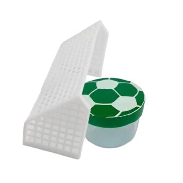 Imagem de Kit Decora Futebol Pote Acrílico Tampa Gravura Bola e Trave Plastica de Brinquedo para Mimos Lembrancinhas Festas Eventos Esporte (30, Verde)