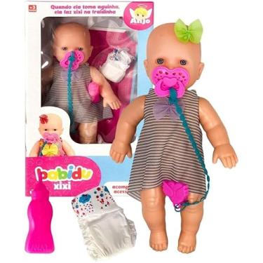 Imagem de Boneca Babidu Faz Xixi, 33 cm, com Mamadeira, Chupeta e Fralda, Brinquedo Educativo