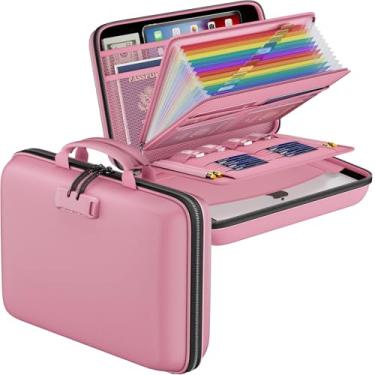 Imagem de DocSafe Organizador de arquivos à prova de fogo com fechadura, capa rígida, caixa de documentos à prova de fogo com pasta de arquivos sanfonada de 13 bolsos, armazenamento seguro de viagem para
