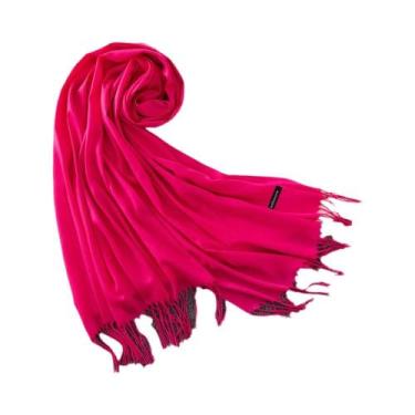 Imagem de Xale de Caxemira Longo Feminino - Cor Sólida, Hijab, Pashmina com Borl