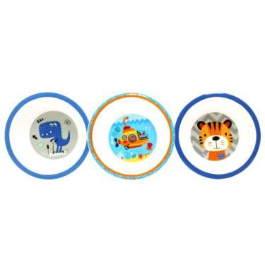 Imagem de Kit 3 Tigelas Infantis Tigre Dino Submarino BPA Free - CLINGO