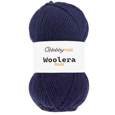 Imagem de HobbyMia Fio de lã midi Woolera - 100 g / 186 jardas - (4) peso penteado - 75% acrílico, 25% lã (azul marinho, 1 novelo)