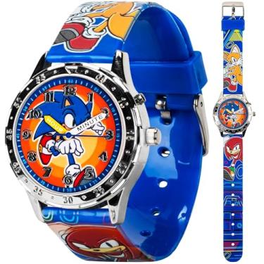 Imagem de Relógio analógico infantil Sonic The Hedgehog – Mostrador colorido com sônico, caudas e articulações, pulseira azul durável, perfeito para jovens jogadores, Azul