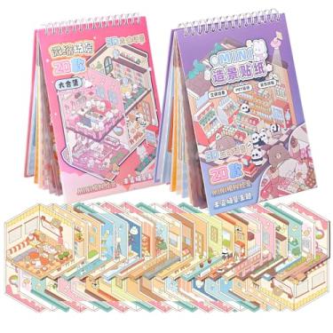 Imagem de 20+20=40PCS New Fun DIY Stickers Scene，Cute 3D Korean Cartoon Scene Sticker for Adult and Children Relief Stress Pass The Time，Mini House Sticker with Tweezers(01)