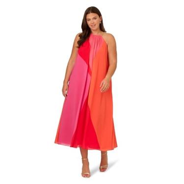 Imagem de Adrianna Papell Vestido feminino de chiffon color block, Vermelho Multi, 25 Plus Size