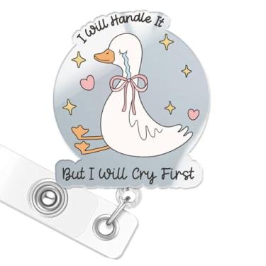 Imagem de Carretel de crachá engraçado de ganso silly, carretel de crachá de enfermeira retrátil com glitter irregular com clipe jacaré, suporte de crachá de pato engraçado presente para cuidados de saúde