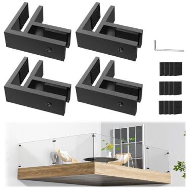 Imagem de Gyykzz Pacote com 4 grampos pretos de vidro para vidro de 90 graus sem necessidade de perfuração, clipe de corrimão T304 adequado para balaustrada Thinkness de 10 mm a 13 mm, suporte de dupla face