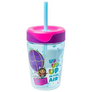 Imagem de Silver Buffalo Gabbys Dollhouse in Ballon w/Clouds Copo à prova de derramamento de 500 ml com canudo