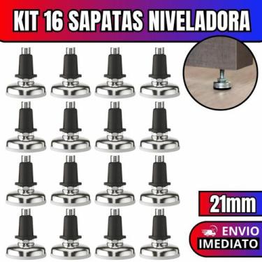 Imagem de Kit 16 Sapata Niveladora Pé Nivelador Base Pezinho Para Móveis Com Buc
