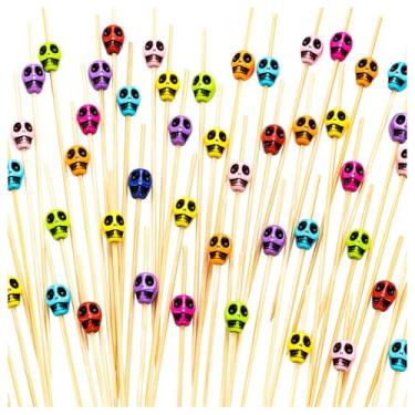 Imagem de 800 peças palitos de coquetel de caveira 12 cm palitos coloridos palitos de bambu palitos de bambu, aperitivos espetos de frutas sanduíche cupcakes palitos de dente para festa de aniversário de