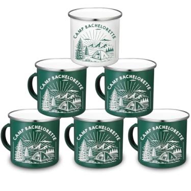 Imagem de Baderke 6 peças de decoração de despedida de solteira de acampamento canecas esmaltadas caneca de esmalte de borda lisa portátil para damas de honra, presentes de casamento, amigas, despedidas de