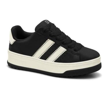 Imagem de Tênis Casual Feminino Ramarim Listras Estilo Urbano Confortável, Preto