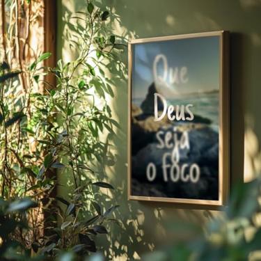 Imagem de Quadro Decorativo Que Deus Seja o Foco Com Moldura Frase Religiosa Fé Cristã Espiritualidade Decoração Lar Quarto Sala