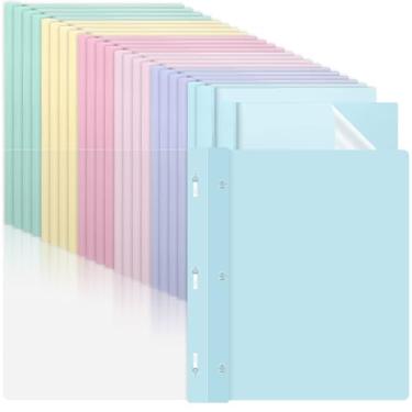 Imagem de 24 peças de plástico pastel capas de relatório com 3 garras transparentes frontais pastas de apresentação 3 pastas de pinos para retomar portfólio documento relatório carta proposta escola sala de