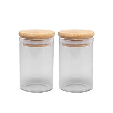 Imagem de Jogo 2 Potes Hermético Porta Mantimento Vidro Borossilicato Tampa Bambu 90ml - Wolff