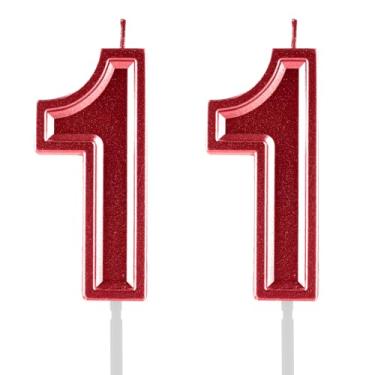 Imagem de Velas de aniversário de 11 anos, numerais vermelhos, 11, enfeite de bolo, decoração para meninas e meninos, tema de aniversário, festa de casamento, artigos para celebração