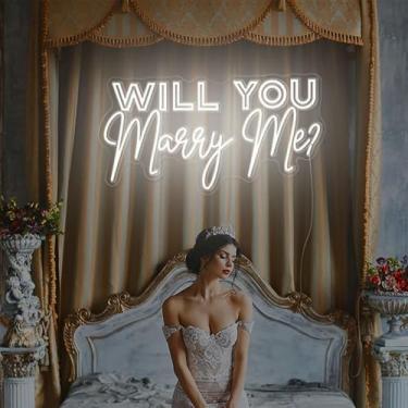 Imagem de Will You Marry Me? Sinal de néon personalizado grande cenário de festa de noivado de casamento LED sinais de luz neon para pedido de casamento aniversário de namorados noivado quarto decoração de