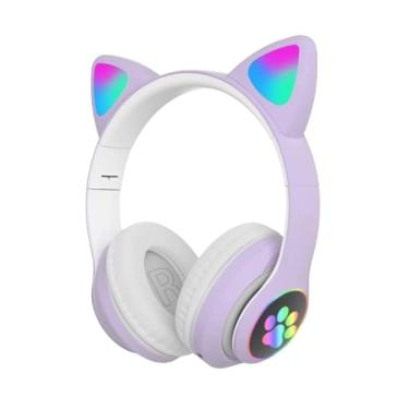 Imagem de Fone gato Fone De Ouvido carinha Sem Fio Bluetooth Com Orelhas De Gato (Cinza com rosa)