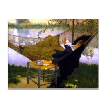 Imagem de The Hammock John Lavery Iconic Realist Portrait & War Scene Canvas Art – Decoração de parede irlandesa atemporal para casa 39,98 x 52 cm Un Framed