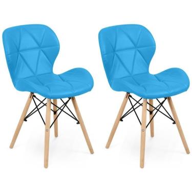 Imagem de Kit 02 Cadeiras Charles Eames Eiffel Slim Wood Estofada - Azul