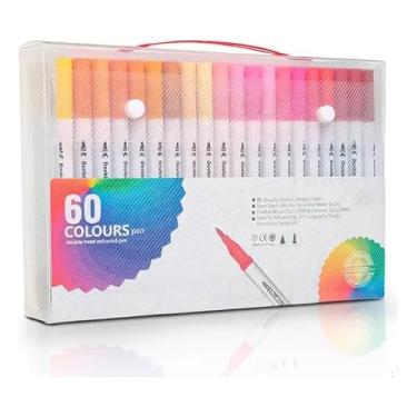 Imagem de Canetas Brush Pen Marcadora Ponta Dupla Fina Kit Canetinha para Colorir Desenho Fineliner (60)