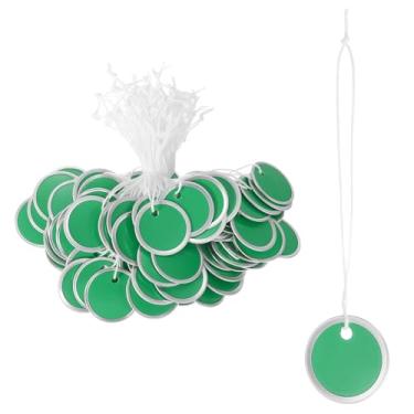 Imagem de PATIKIL Etiquetas de chave de aro de metal de 3,5 cm, pacote com 100 etiquetas de papel redondas em branco, chaveiros graváveis, identificadores com cordão atado para porta de carro, gaveta, chaveiro