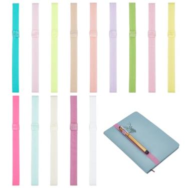 Imagem de PH PandaHall 14 tiras elásticas para livros, alça elástica para notebook, 15 mm de largura, marcadores de livro, tiras elásticas de 14 cores, com suporte de caneta, para notebook, escritório, escola
