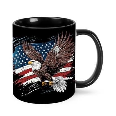 Imagem de opshksog Caneca de café com bandeira dos EUA Eagle 325 ml, xícara de chá de cerâmica com alça, canecas de porcelana engraçadas para mulheres seguras para lava-louças e micro-ondas