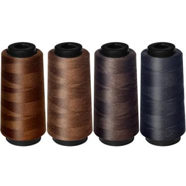 Imagem de 4 carretéis de linha de costura 1600 jardas para costura manual, extensões de cabelo, fazer perucas DIY (série marrom amarelo escuro)