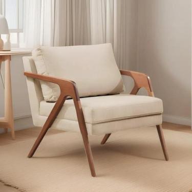 Imagem de Poltrona Mona Luxo Pés de Madeira Linho Bege - Premierhome