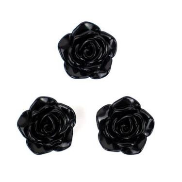 Imagem de Kit C/3 Miçangas Em Resina Flor Rosa Negra 2 Cm - Meta Atacado