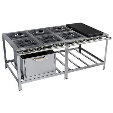 Imagem de Fogão Industrial Stori Premium 6 Bocas 40x40 Forno Com Chapa M23 Aço Inox 430 Metalmaq Fogão Baixa Pressão