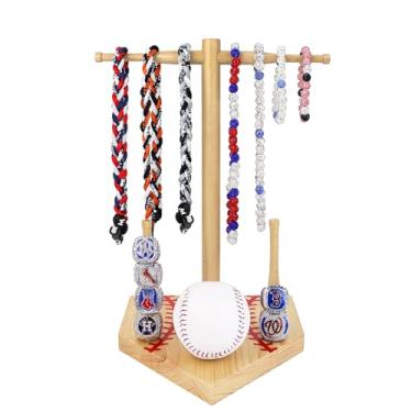 Imagem de rain bunny Suporte organizador de colar de gotejamento de beisebol ou softball, suporte de exibição de bola de beisebol, suporte de exibição de anel de campeonato, suporte de anel esportivo, colar de