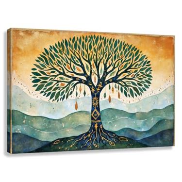 Imagem de Árvore da Vida Arte de Parede Impressão em Tela Decoração Harmonia da Vida Verde Azul Sala de Estar Símbolos Natureza 60x40cmx1