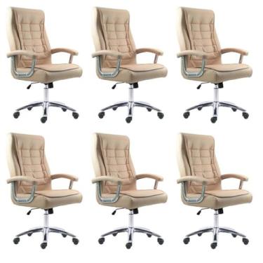 Imagem de Kit 6 Cadeiras Big Mola Ensacada Escritório Pres Giratória em Couro com Nr17 Espresso Móveis Fendi