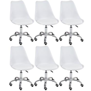 Imagem de Kit 6 Cadeiras Com Rodízios Tulipa Office Branco