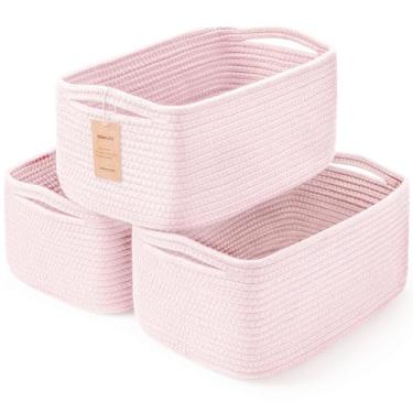 Imagem de Maxuni Pacote com 3 cestos de armazenamento para organizar | Cesta de brinquedo de prateleira de tecido | Cestas de corda para presentes vazias | Caixas organizadoras de armário com alças | Caixa