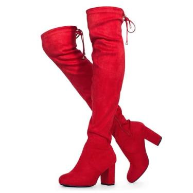 Imagem de RF ROOM OF FASHION Botas femininas Chateau com salto alto e elástico (panturrilha média), Camurça vermelha (panturrilha média), 6