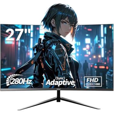 Imagem de ZZA Monitor de jogos de 27 polegadas 280Hz 240Hz 1080p 1ms VRB máquina de mudança de luz azul preto curvo 100% sRGB, FreeSync adaptável, porta de exibição DP HDMI VESA compatível com montagem