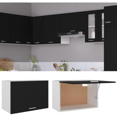 Imagem de Armário Suspenso Preto 60x31x40 Cm Madeira Projetada Cozinha Banheiro Armário De Parede Unidade De Armário De Armazenamento De Parede