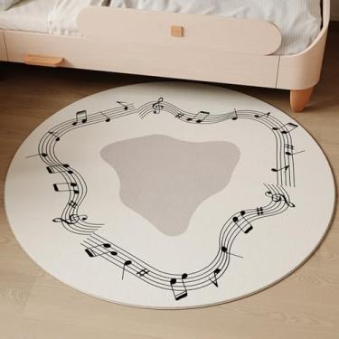 Imagem de Tapete redondo com estampa musical para sala de estar, tapete grosso de cabeceira, estilo moderno, para quarto, casa, macio e fofo (160x160 cm/g)