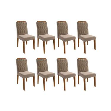 Imagem de Cadeira Sala de Jantar Paola Wood Kit 8 Un Carvalho/Suede Joli Capuccino - Cimol